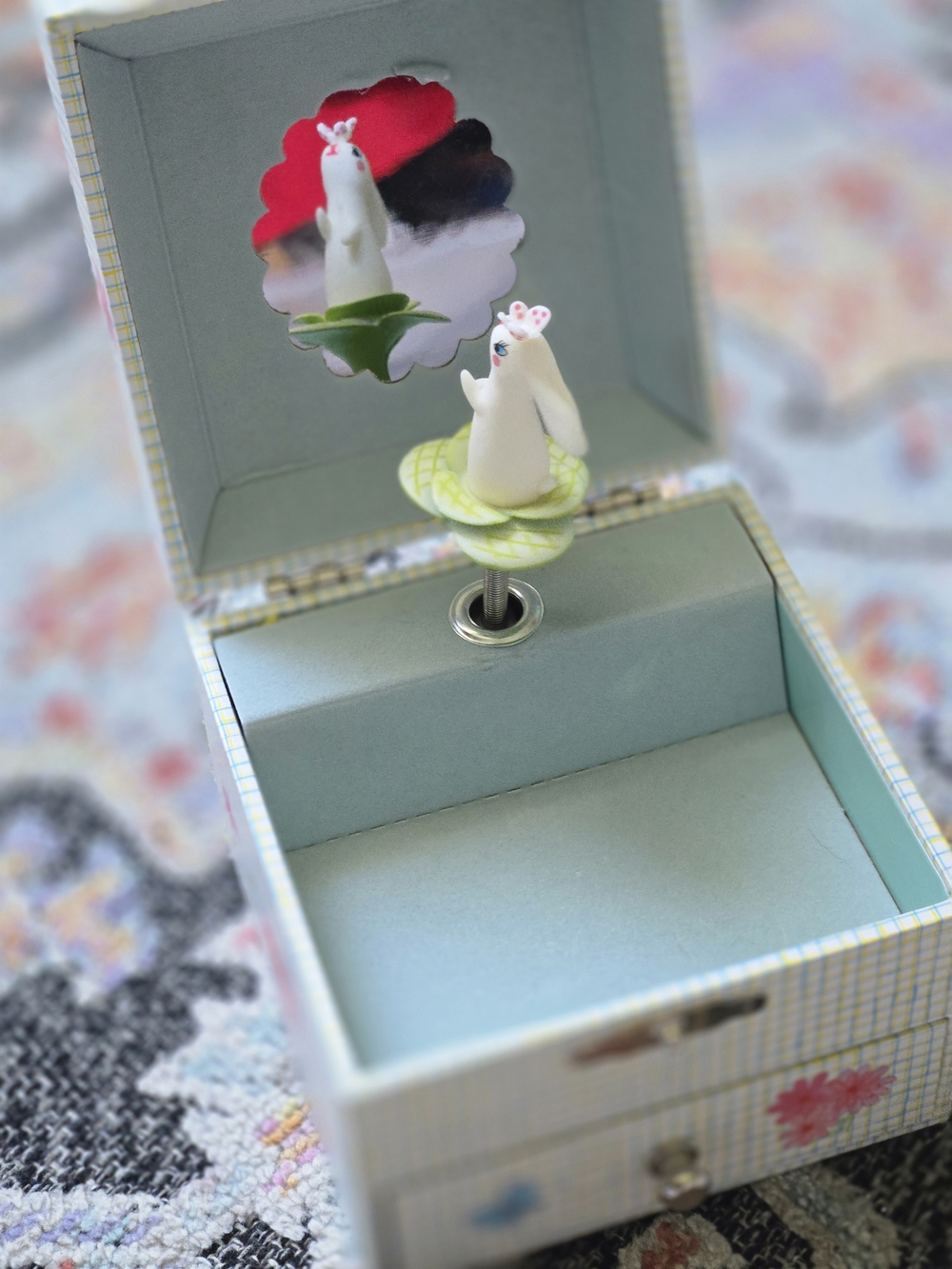 White Bunny Music Box Necklace Holder - Charming Jewelry Display